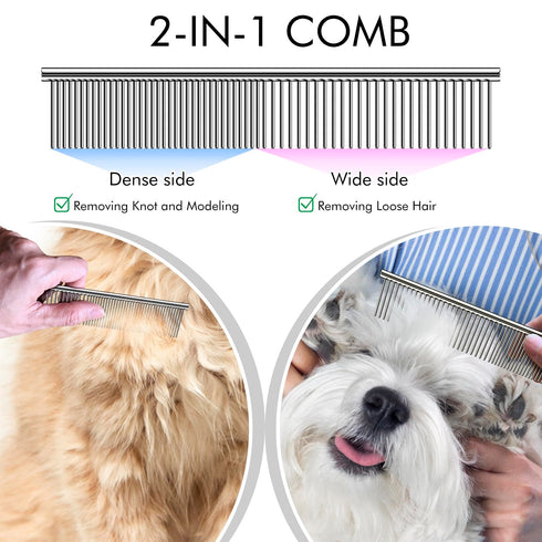 OneCut Pet Grooming Brush and Metal Comb Combo, Pet Grooming Rake and Brushes for Small, Medium & Large Dogs Double Sided Deshedding Tool Removes ...