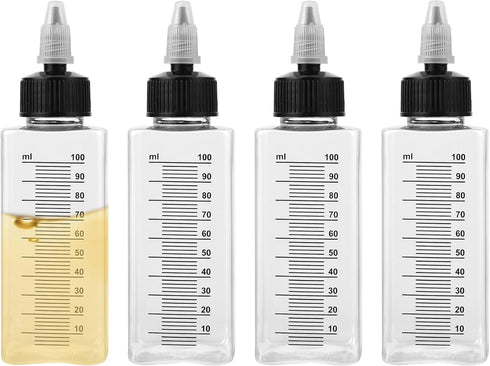 4 Pcs Plastic Squirt Bottles for Liquids 3.4 OZ Squeeze Bottle Liquid Condiment Container Cooking Oil Dispenser with Twist Top Cap for Camping Coo...