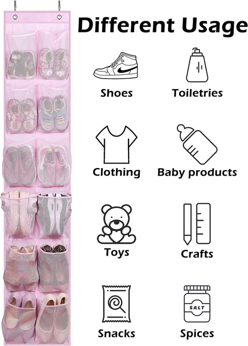 MISSLO Kids Over the Door Shoe Organizer Baby Hanging Shoe Rack Narrow Closet Storage bags with 12 Mesh Pockets for Girl Women Men Toddler Nursery...
