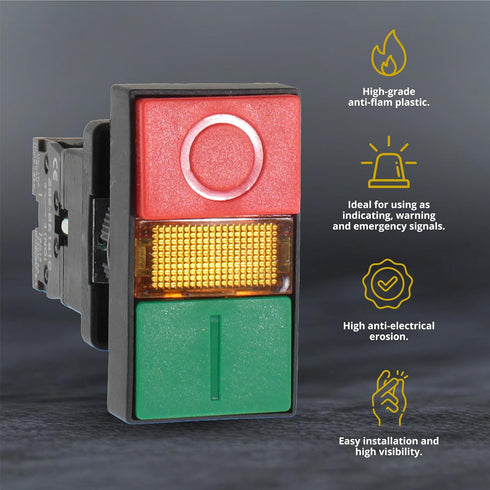 Double Head Push Button with Signal Lamp – On/Off Start/Stop Switch for Home and Industrial Equipment and Mount Panels in Operating Rooms and Dist...