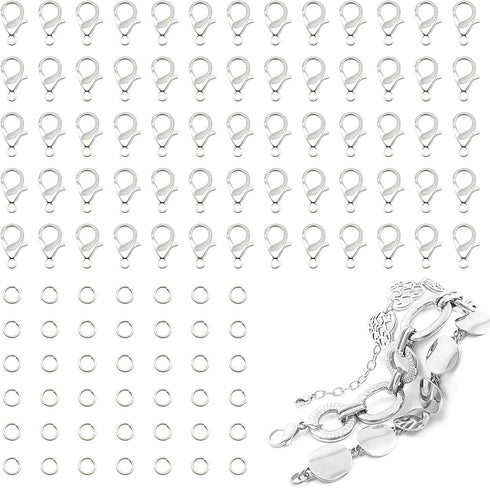 Lobster Claw Clasps, 300 Pcs 12mm Bracelet Closures with Jump Rings for Jewelry Making DIY Keychain Necklace by FENGWANGLI(Silver)...