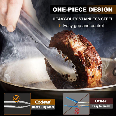 Kitchen Tongs - 9" and 12" Tongs for cooking, Heat Resistant 600 Degrees Stainless Steel Metal Tong and Non-Slip Handle - Perfect for Cooking, Sal...