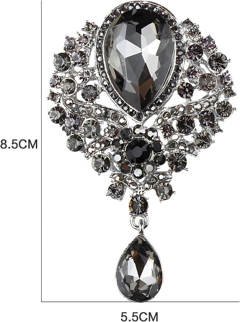 Wedding Bridal Big Crystal Rhinestone Bouquet Brooch Pin for Women (black)...