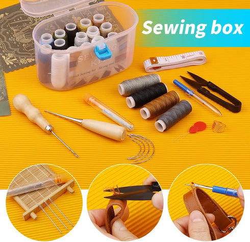 FTEVEN 43 Pieces Upholstery Repair Sewing Kit, Heavy Duty Sewing Kit with Leather Sewing Thread, Big Eye Sewing Needle, Sewing Awl for Furniture,C...