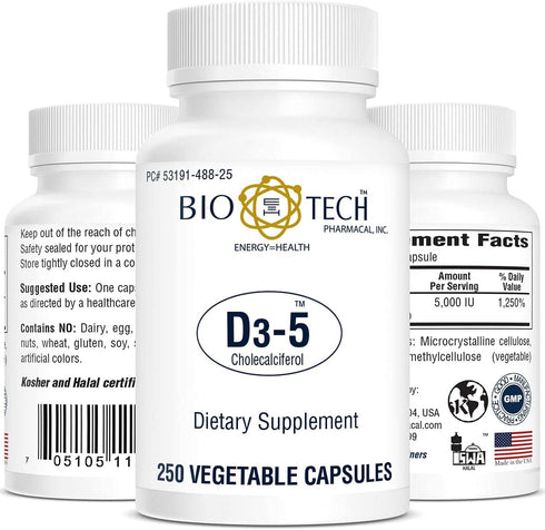 Bio-Tech Pharmacal Vitamin D3 (D3-5 5k IU, 250 Veg Count)...