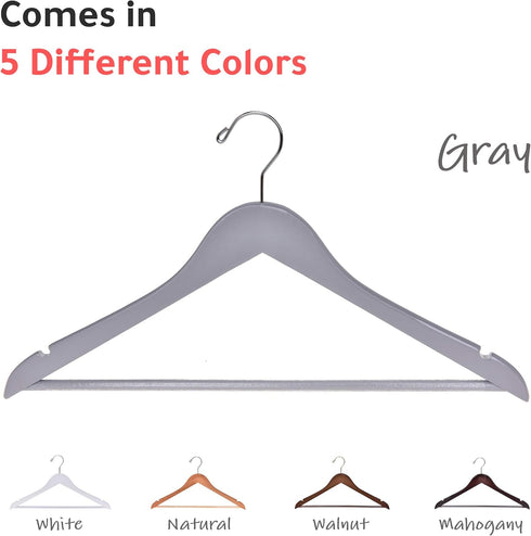 Quality Wooden Hangers - Slightly Curved Hanger Set of 10-Pack - Solid Wood Coat Hangers with Stylish Chrome Hooks - Heavy-Duty Clothes, Jacket, S...