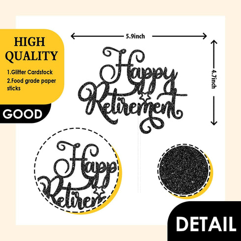 Happy Retirement Cake Topper I'm Retired Cake Decor Black Glitter The Adventure Begin, Women Men Retirement Party Decoration Supplies(Black Glitte...