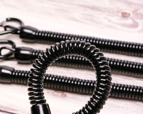 6.89 inch Black Fishing Lanyards Retractable Spiral Spring Lanyard Boating Rope Safety Wire Coiled Tether with Buckle for Pliers Grippers Fish Tac...