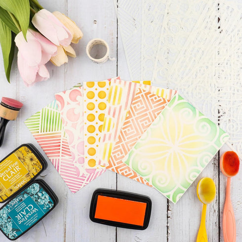 49Pcs/Set (6 x 6 Inch) Bubbles Dots Floral Flourish Plastic Stencils and Low Stick Mat Blending Buddy tool Set for DIY Card Painting On Wood, Wall...