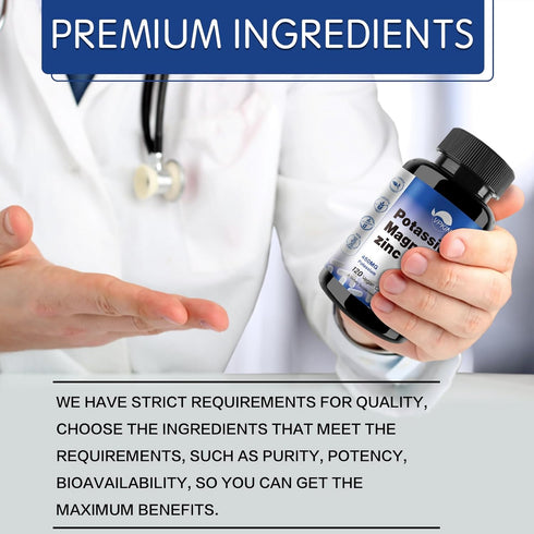 Potassium Magnesium Supplement 1000mg, Magnesium Potassium Zinc Aspartate Support Vascular, Bone, Heart, Muscle & Nerve Health, Non-GMO, Vegan, (1...