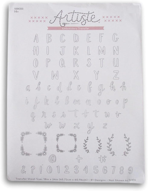 Embroidery Transfer Sheet Pattern 3-Pack Kit - Sketch Alphabet, Fanciful Florals, Inspirational Phrases......