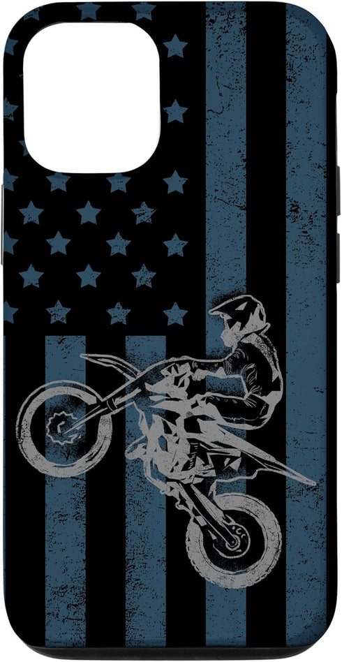 iPhone 13 Dirt Bike US Flag Vintage Motocross Racing Patriotic Gift Case...