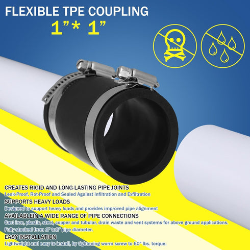 2 Pcs Flexible TPE Coupling with Stainless Steel Clamps for Plastic and Copper Plumbing Connections, High Temperature Resistant Material, Black (1...