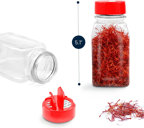 RoyalHouse 6 Pack 9.5 Oz Plastic Spice Jars with Red Cap, Clear and Safe Plastic Bottle Containers with Shaker Lids for Storing Spice, Herbs and S...