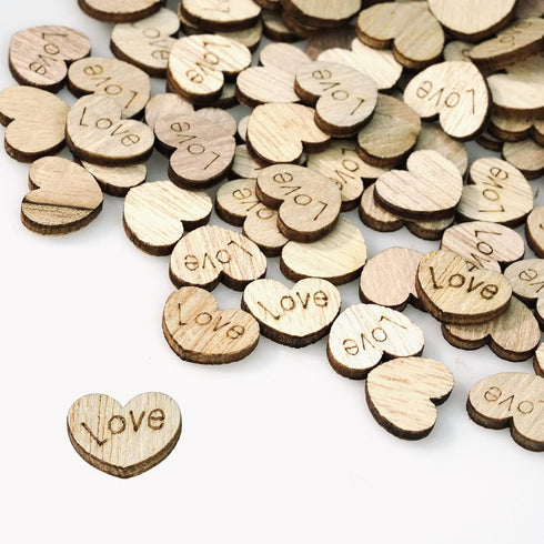 Lystaii 400pcs Rustic Wooden Love Heart Wedding Table Scatter Decoration Engraved Natural Wood Heart Table Confetti DIY Manual Patch for Crafts We...