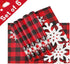 Christmas Red Plaid Snow Snowflake Placemats Set of 6 Table Mat, Red Black Lattice Texture Table mats Placemats Heat-resistant Stain Resistant Was...