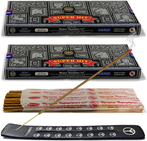 TRUMIRI Incense Stick Holder Bundle with Satya Super Hit 100g Incense Sticks - Pack of 2 (Approx 200 Sticks)...