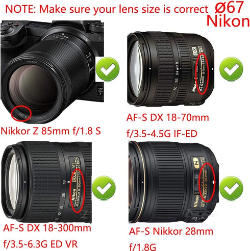 67mm Lens Cap Cover Compatible for Canon 90D 77D T8i kit EF-S 18-135mm Lens, for Nikon D850 D780 kit 16-85mm Lens, 18-105mm Lens. (2 Pack)...