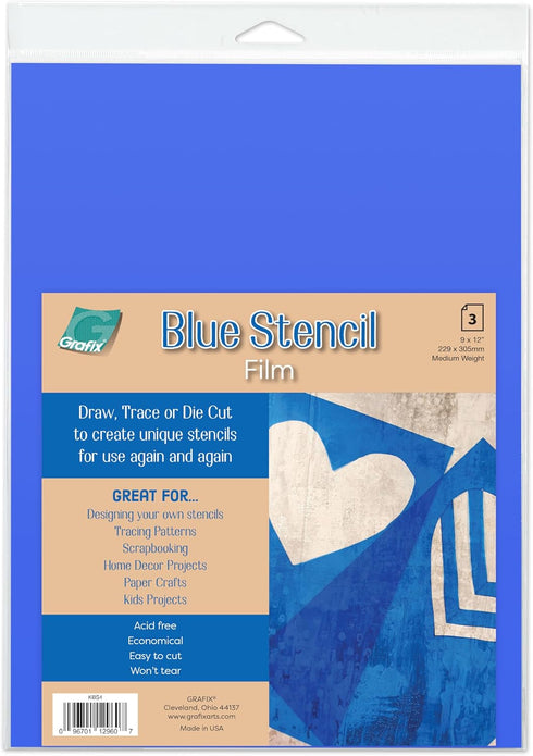 Grafix Blue Stencil Film – 9 x 12”, Pack of 4 – Transparent, .007” Blue Stencil Film, Perfect for Creating Custom Reusable Stencils, Masks, Patter...