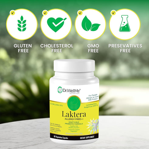 Dr.WellMe | Laktera Probiotic Digestive Aid | Truly Effective for Gut Health | 60 Capsules, 12 Billion CFU + Lactobacillus Bulgaricus | Kosher...