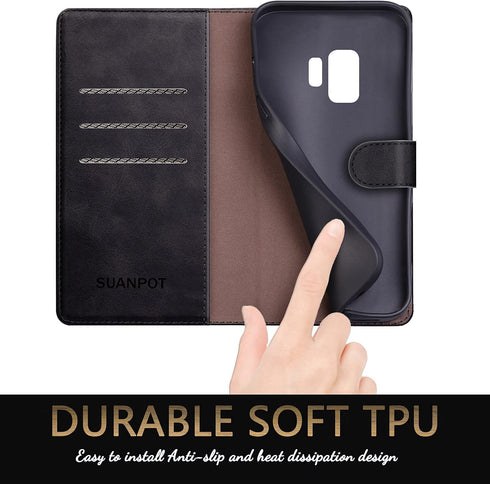 SUANPOT for Samsung Galaxy S9 5.8"(Non S9+) with RFID Blocking Leather Wallet case Credit Card Holder,Flip Folio Book Phone case Shockproof Cover ...