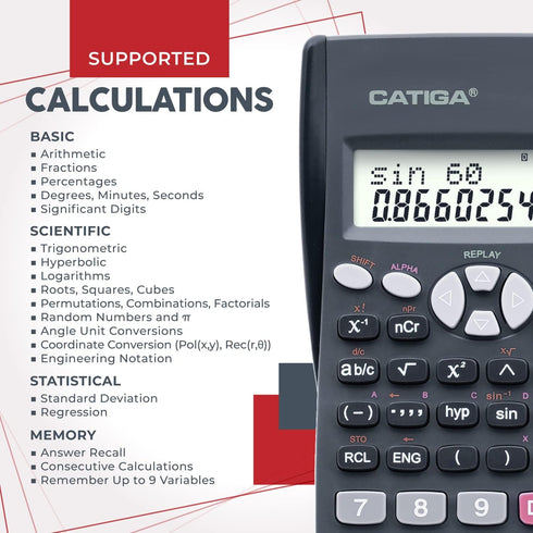 CATIGA Scientific Calculator 2 Line - for Math (Algebra and Trigonometry), Science, Statistics, Engineering, Physics, Business Class, Over 200 Fun...
