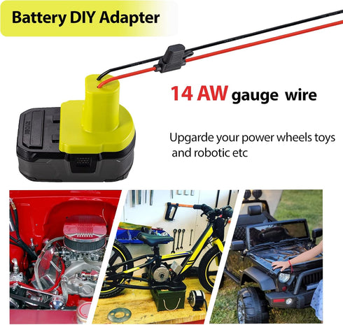 Upgraded Power Wheels Adapter for Ryobi 18V Battery with Fuse & Wire terminals,Power Connector for Rc Car, Robotics,Rc Truck, DIY,Work for 18V P10...
