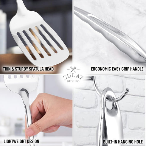 Zulay Kitchen Stainless Steel Metal Spatula – Lightweight, Strong & Durable Metal Turner – Easy to Use, Comfortable Grip, Heat Resistant & Dishwas...