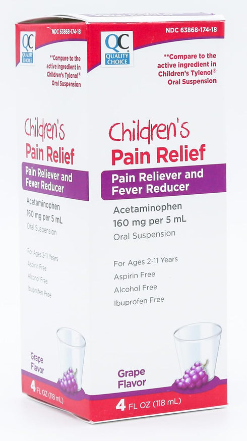 Quality Choice Children's Pain Relief & Fever Reducer, 4oz Acetaminophen, Ibuprofen & Aspirin Free, Liquid Childrens Regular Strength Cold and flu...
