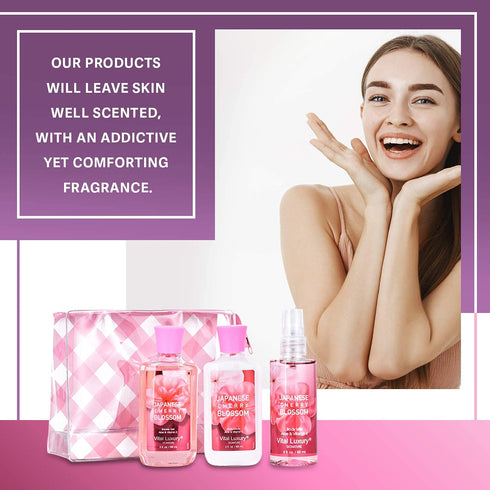 Bath & Body Care Travel Set - Home Spa Set with Body Lotion, Shower Gel and Fragrance Mist (Japanese Cherry Blossom)...
