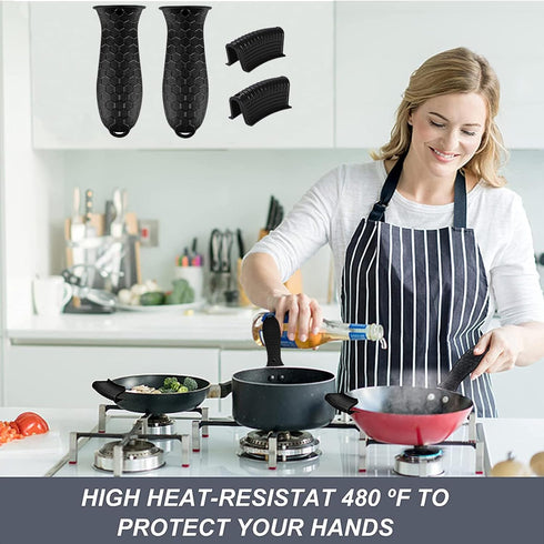 4 Pcs Non-Slip Silicone Hot Handle Holder & Assist Grips, Potholder for Cast Iron Skillets, Heat Resistant Handle Cover Sleeve for Frying Pans, Ca...