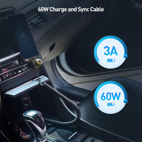 Cable Matters Coiled USB C to USB C Cable with 3A / 60W Fast Charging 1-4 Feet, Support Apple CarPlay, Android Auto, USB C Charger Cable, for iPho...