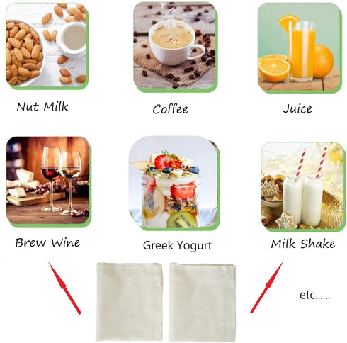 Cheesecloth Bags for Straining,Reusable Cold Brew Coffee Cheese Cloths Strainer,Large Nut Milk Tea Juice Bag,100% Natural Cotton Fine Mesh Filter ...