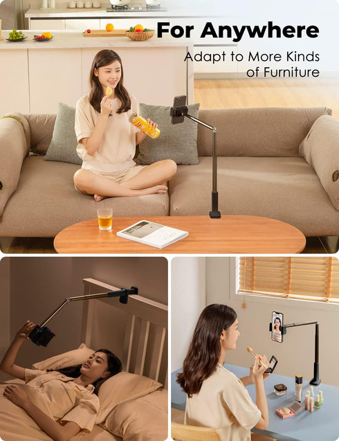 Viozon Phone Holder, Flexible Long Arm,Overhead Mount,360° Angle Adjustable,Aluminum Alloy, C Clamp for Headboard Bedside&Table&Desk,Compatible wi...