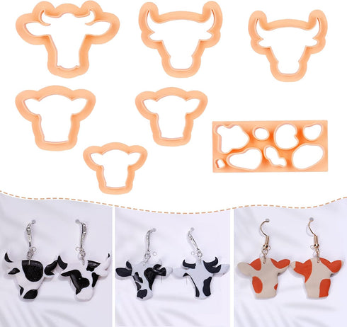 Puocaon Cow Spot Clay Cutters - 7 Pcs Cow Shapes Clay Earring Cutters, Farm Shape Clay Cutters for Jewelry Making, Animal Clay Cutters for Polymer...