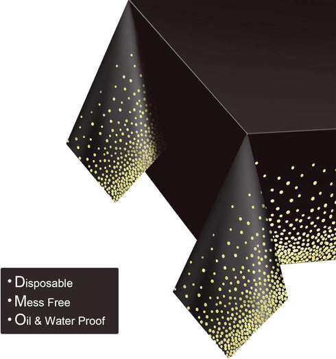 Gexolenu 4 Pack Black and Gold Plastic Tablecloth for Rectangle Tables(54" x 108"), Party Table Cover for Birthday, Table Cloths for Graduation, R...