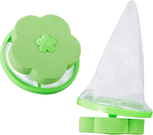 4 Pieces Reusable Washing Machine Lint Catcher Household Washing Machine Lint Mesh Bag Hair Filter Net Pouch Washer Hair Catcher (Green, Blue)...