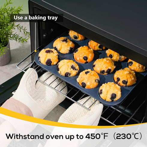 Silicone Muffin Baking Pan & Large Cupcake Tray 12 Cup - Nonstick Cake Molds/Tin, Silicon Bakeware, BPA Free, Dishwasher & Microwave Safe (12 Cup ...