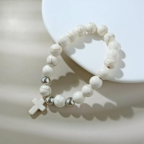 Firstmeet Jewelry Making Kit with Turquoise Round Beads and Cross Pendant, Rhodium Plated Spacer and Cross Charms for Necklace Bracelet Earrings M...