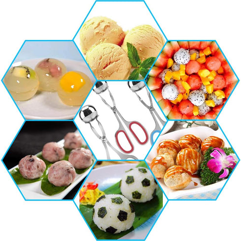 3 Pcs Stainless Steel Meat Ballers, AIFUDA Nonstick Meatball Scoop Ball Maker Ice Tongs for Cake Pop, Ice Cream Scoop, Fruit, Cookie Dough, Melon...