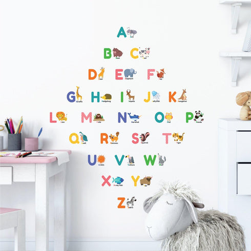 DECOWALL DS-8014 Colourful Animal Alphabet ABC Kids Wall Stickers Wall Decals Peel and Stick Removable Wall Stickers for Kids Nursery Bedroom Livi...