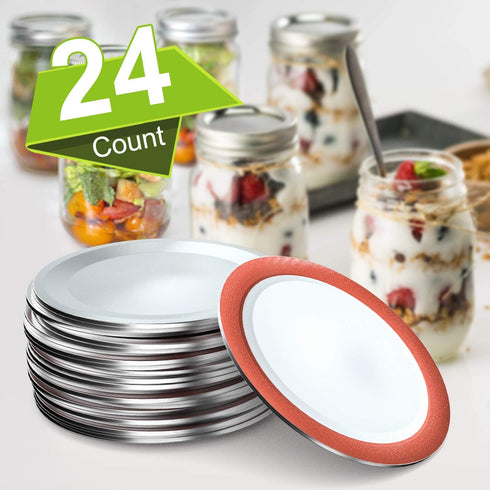 Mason Jar Lids Regular Mouth Canning Lid for Ball, Kerr Jars - 24-Count Split-Type with Leak proof & Airtight Seal Features, Metal - Food Grade Ma...