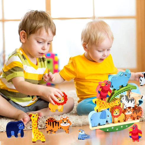 Atoylink Wooden Stacking Toys for Toddlers Cute Zoo Animals Stacking Blocks Balance Game Preschool Montessori Educational Toys for 2 3 4 5 Year Ol...