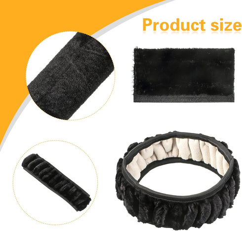 3 Pcs Fluffy Fur Auto Steering Wheel Cover and Seat Belt Cover Set Include Fuzzy Steering Wheel Cover, 2 Seatbelt Shoulder Pad Comfort Anti Slip C...