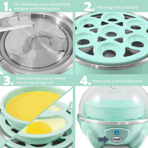 Elite Gourmet Easy Electric 7 Egg Capacity Soft, Medium, Hard-Boiled Cooker Poacher, Scrambled, Omelet Maker with Auto Shut-Off and Buzzer, BPA Fr...