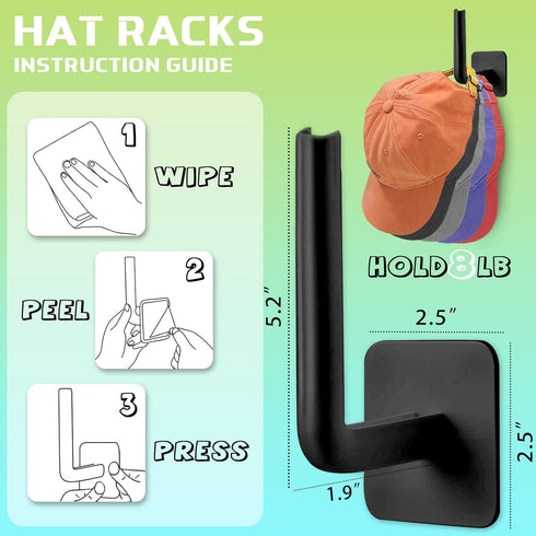 Hat Rack for Wall Hat Organizer, 4-Pack Hat Racks for Baseball Caps, Adhesive Hat Hooks for Wall, No Drilling Hat Hangers for Closet Cowboy Hat Ho...
