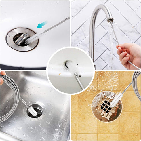 Extra-Thick Drain Brush with Stronger Spring 61-Inch Stainless Steel and Nylon Pipe Cleaner for Flexible, Curved & Slim Holes, Stronger Spring Ver...