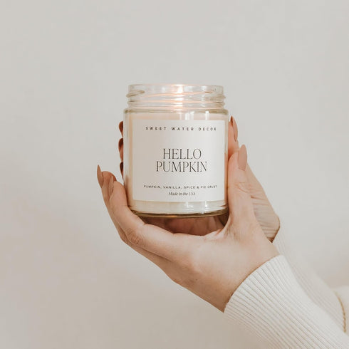 Sweet Water Decor Hello Pumpkin Soy Candle | Pumpkin, Warm Spices, Vanilla, and Whipped Cream Scented Candles for Home Thanksgiving Halloween Autu...