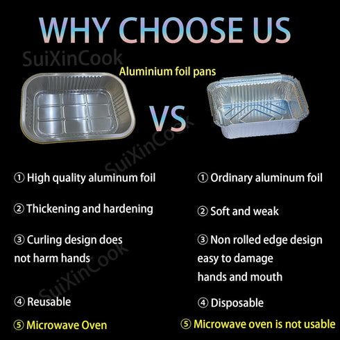 Aluminum Foil Pans with lids 10pack Heavy Duty 2LB Small foil pan 8.5"×6" Disposable, For Microwave & Oven Safe Cooking,Baking,A takeaway food con...