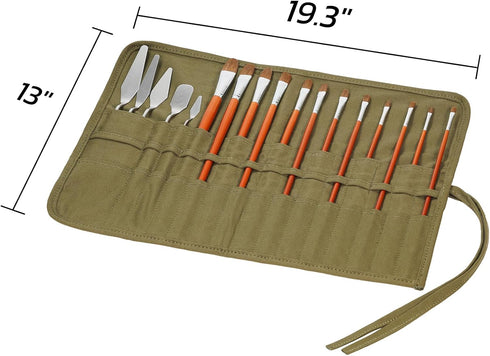 ECHSRT Paint Brush Holder Roll Up Paint Brush Case Storage for Artist Acrylic Oil Watercolor, Paint Brush Holders and Organizers 30 Slots?Army Gre...